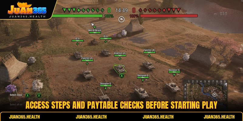 Access steps and paytable checks before starting play