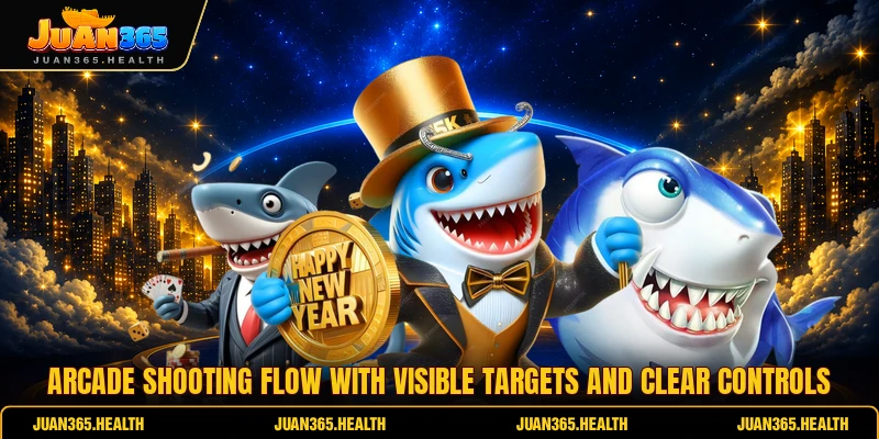 Arcade shooting flow with visible targets and clear controls