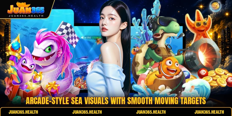 Arcade-style sea visuals with smooth moving targets