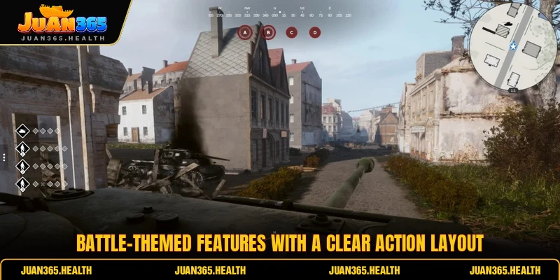 Battle-themed features with a clear action layout
