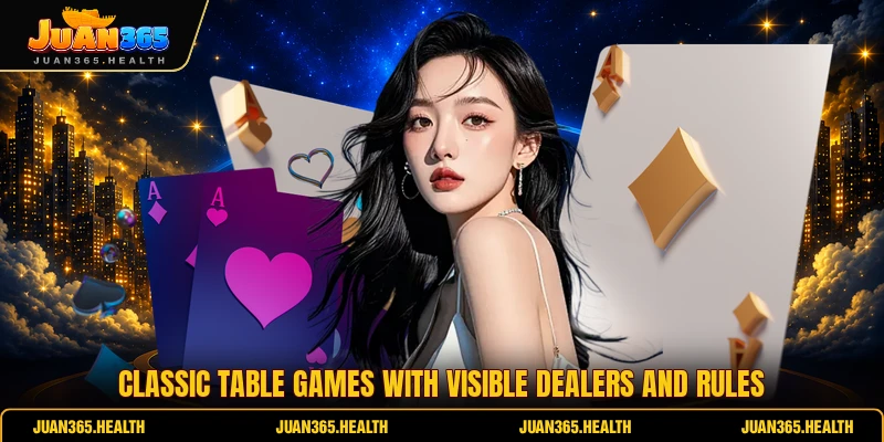 Classic table games with visible dealers and rules