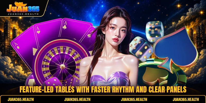 Feature-led tables with faster rhythm and clear panels