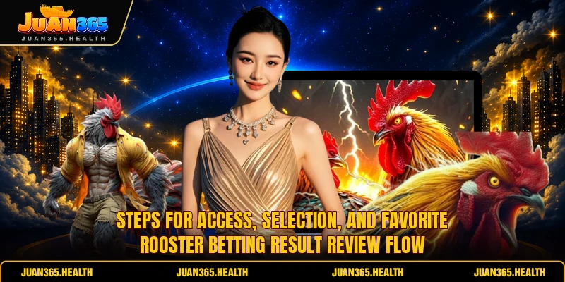 Steps for access, selection, and Favorite Rooster Betting result review flow